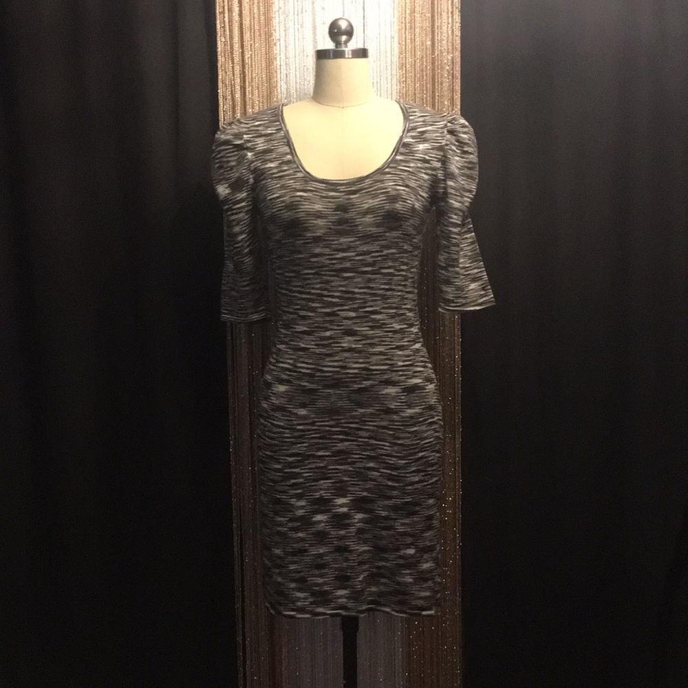 Modern Scoop Neck Black & Gray Knit Mini Dress